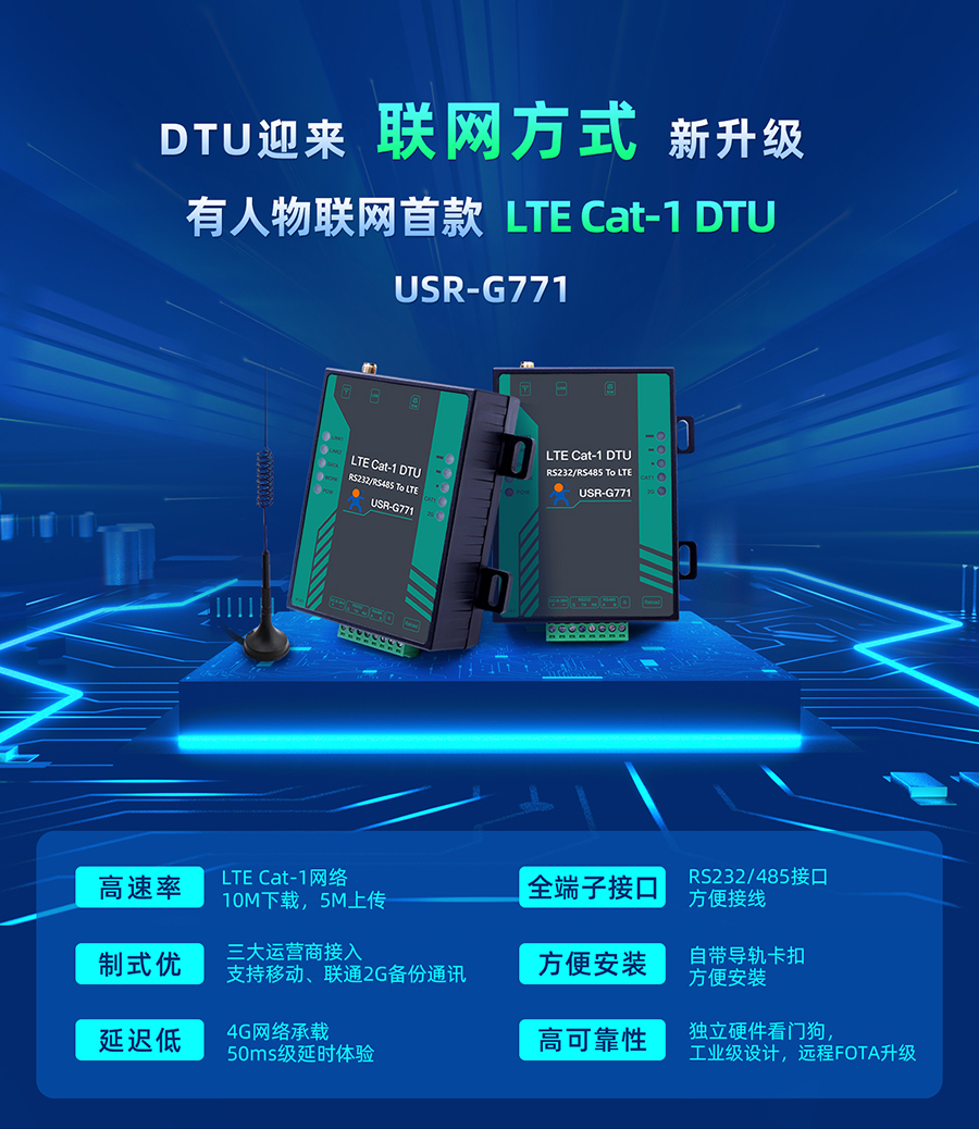 有人物聯(lián)網(wǎng)首款LTE Cat-1 DTU——USR-G771，今天發(fā)售